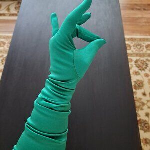 Green Satin Finish Opera Gloves 22" Halloween Costume Elegant Formal Stretch